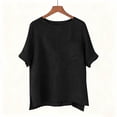 thumbnail image 7 of Fnooota Cotton Linen T-shirts for Women, Casual Crew Neck Side Slit Summer Womens Tops Black Size L, 7 of 7