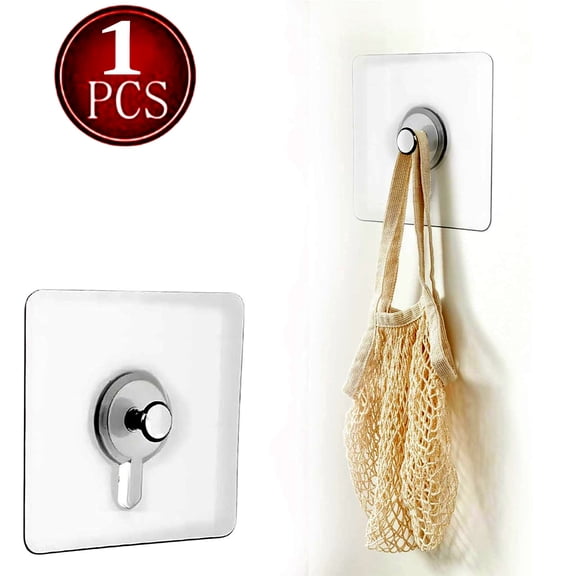 Fmxomd 1Pack Adhesive Picture Hooks 13lbs Max Load Heavy Duty Picture Hangers Without Nails Wall Hooks for Hanging 2.36" Transparent Waterproof Frame Hangers Sticky Hooks for Bathroom Kitchen