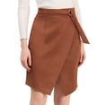 thumbnail image 1 of Falda de gamuza sintética cruzada hasta la rodilla con abertura frontal y corte en A para mujer Caramelo XS, 1 of 6