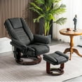 thumbnail image 3 of Mcombo Massage Recliner with Ottoman Chair, Lumbar Pillow, Swivel Wood Base, Faux Leather 9096 (Dark Grey), 3 of 9