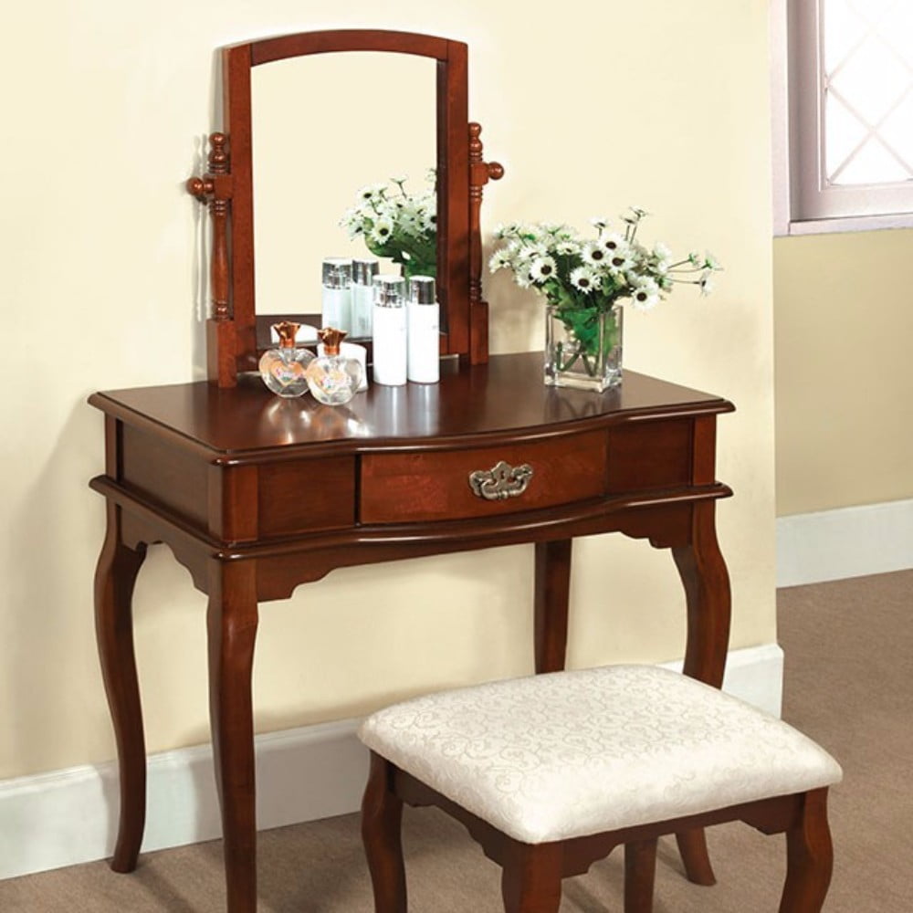 Glorious Traditional Vanity Table With A Stool, Cherry Brown Walmart