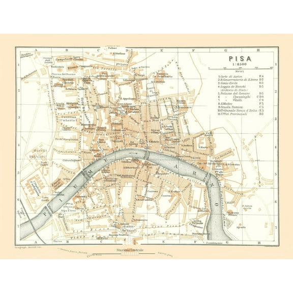 Historic Map - Pisa Italy - Bertarelli 1914 - 29.89 x 23 - Vintage Wall Art