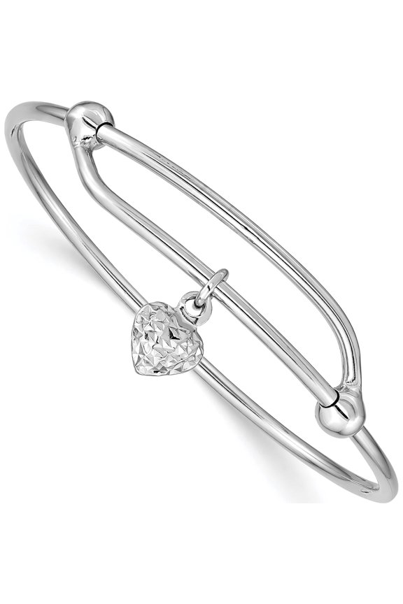 Sterling Silver Rhodium Plated Diamond Cut Heart Baby Bangle Made In Indonesia qb669
