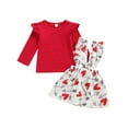 thumbnail image 1 of POINTERTECK Toddler Baby Clothes Outfit Long Sleeve Solid Color Ruffle Tops Suspender Skirt Valentine‘s Day Set, 1 of 9