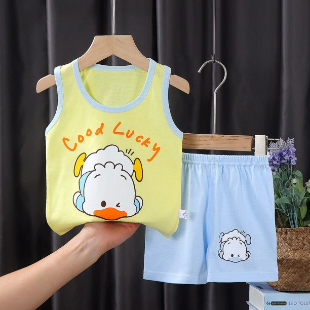 Conjunto de 2 piezas para niños, Camiseta de algodón, pantalones cortos, ropa sin mangas qym unisex