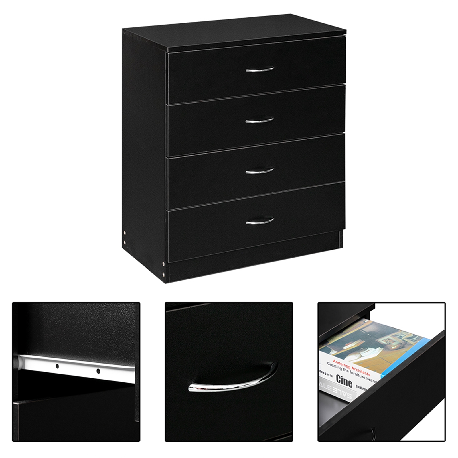 SYNGAR Modern Dresser Cabinet, Wooden 4-Drawer Dresser with Handles, Simple Home Storage Furniture of Drawers for Closet, Black Kids Storage Chest, Bedside Table of Bedroom for Clothes Cosmetic, D8780 - image 4 of 7
