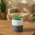 thumbnail image 5 of 3.5 Inch Ceramic Planter Pot with Drainage Hole and Saucer, Indoor Cylinder Round Planter Pot, White/Speckled Grey, 94-O-A-6, 5 of 7