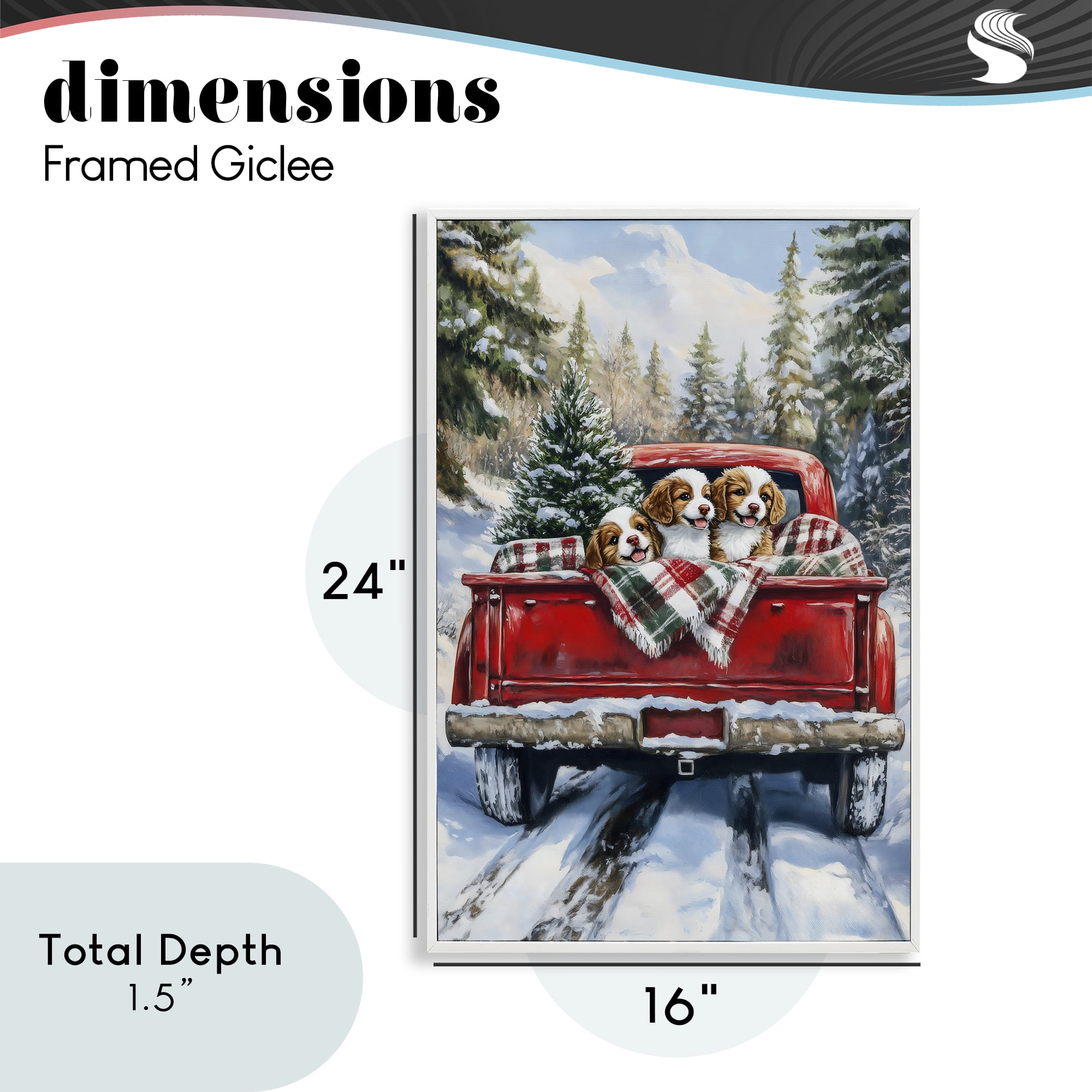 Christmas Truck Pups Trio White Framed Giclee Art, design by Petal Prints Design