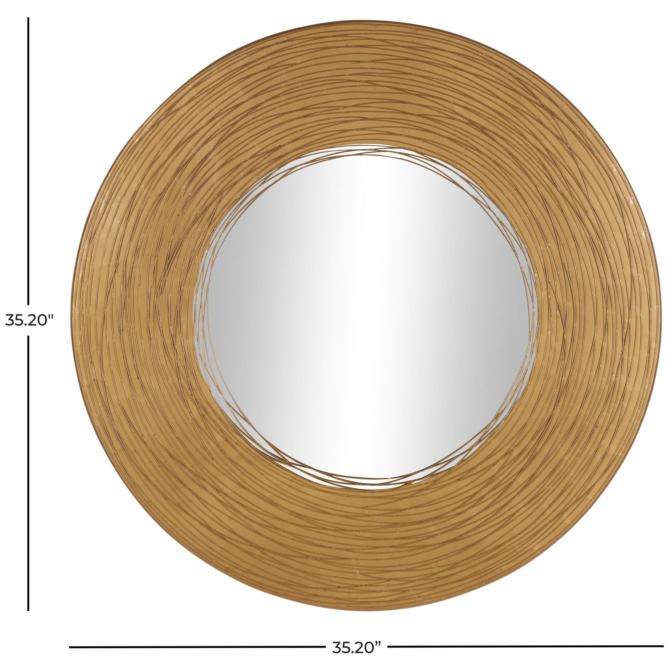 DecMode 35" x 35" Gold Abstract Wall Mirror with Overlapping Wire Rings