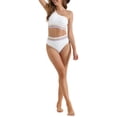 thumbnail image 2 of INSPIRAR CHIC Conjunto de Bikini de Una Sola Hombro para Mujeres, 2 Piezas, Cintura Alta, Color con Ribete Trenzado, Trajes de Baño, Grande, Blanco, 2 of 5