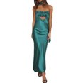 thumbnail image 1 of Diconna Robe Tube en Satin d'Été pour Femmes Couleur Unie Sans Bretelles Robe Longue Ajustée Robe Fleur 3D avec Foulard, 1 of 9
