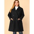 thumbnail image 2 of Women's Plus Size Notched Lapel Double Breasted Winter Long Coat Black 1X, 2 of 6
