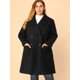 thumbnail image 2 of Women's Plus Size Notched Lapel Double Breasted Winter Long Coat Black 1X, 2 of 6