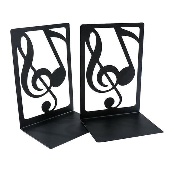Pack of 2 Heavy Duty Metal Bookends for Shelves Hollowed Musical Note Bookends Metal Book Stopper for Home Library