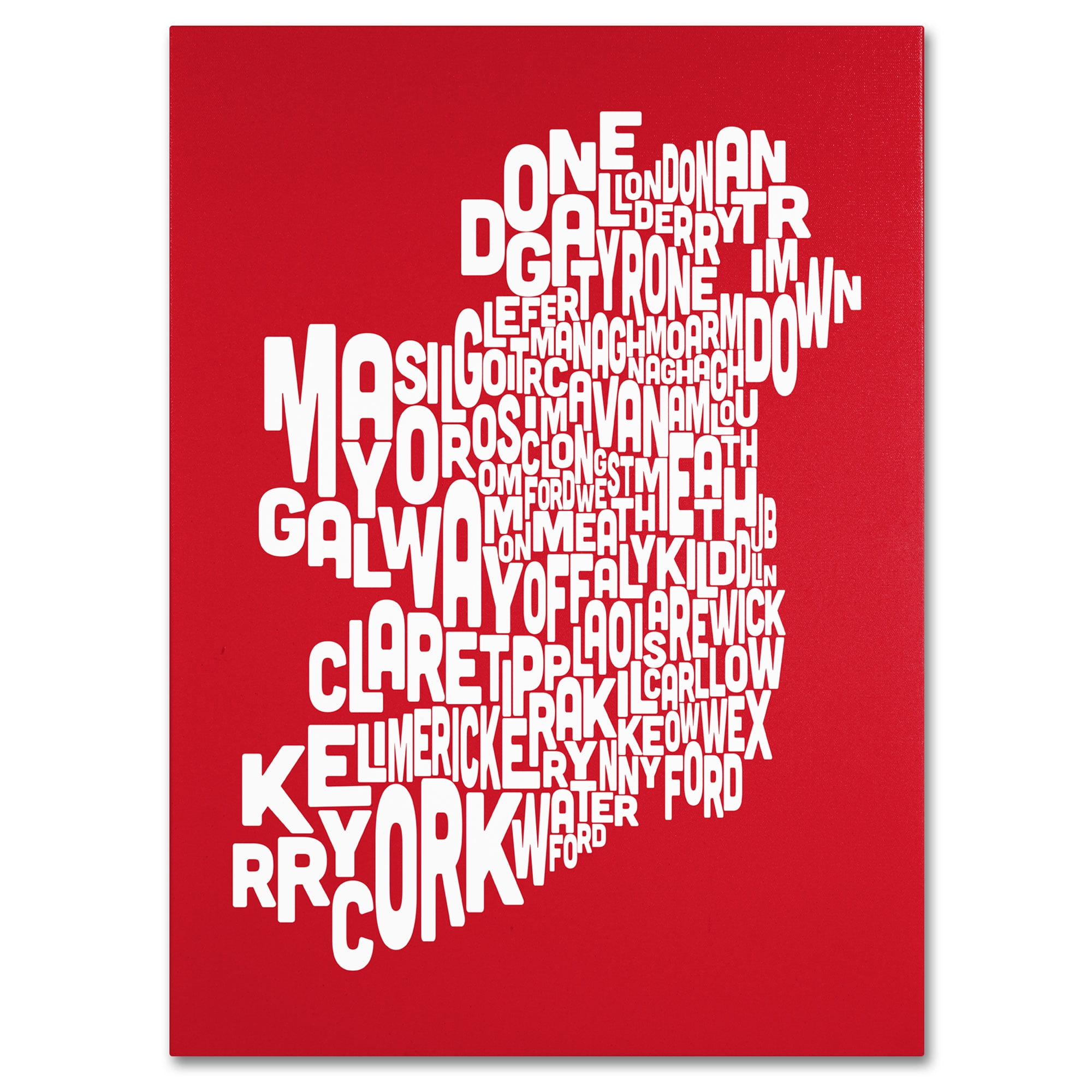 Trademark Art 'RED-Ireland Text Map' Canvas Art by Michael Tompsett