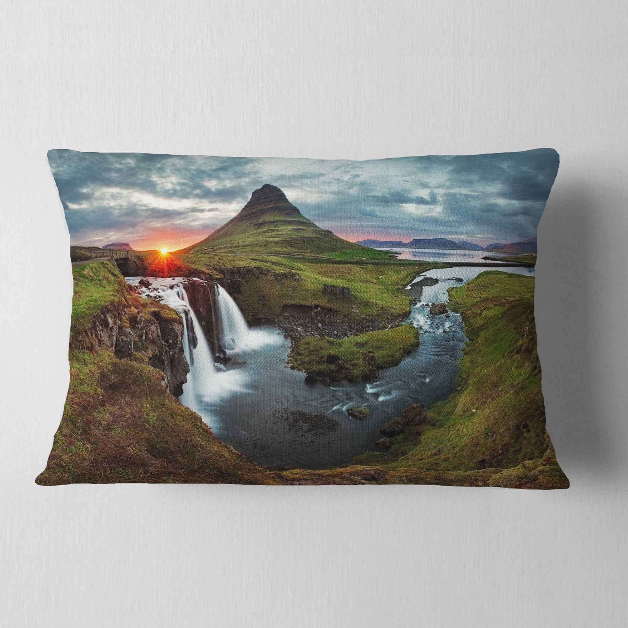 Designart Iceland Landscape Spring - Panorama Throw Pillow - 12x20
