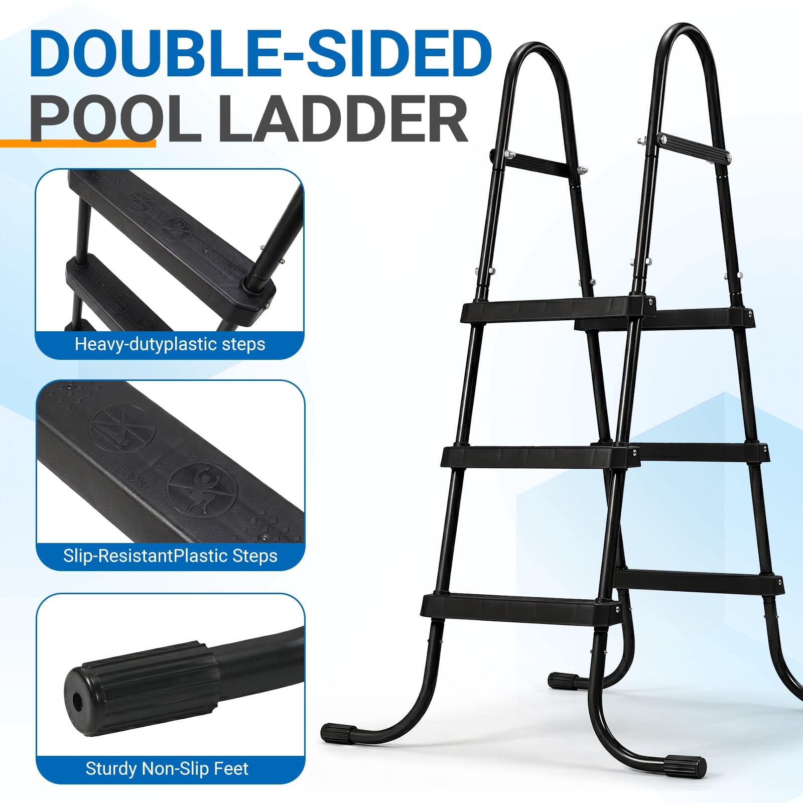 Ktaxon 3-Step 43" Steel Above Ground Pool Ladder, Heavy Duty Non-Slip, Black