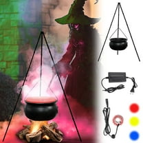 Outdoor Halloween Large Witch Cauldron Decoration with Tripod Stand, LED Timer Lights, 12-LED Fogger, Plastic Witch Pot Yard Display, Porch Decor