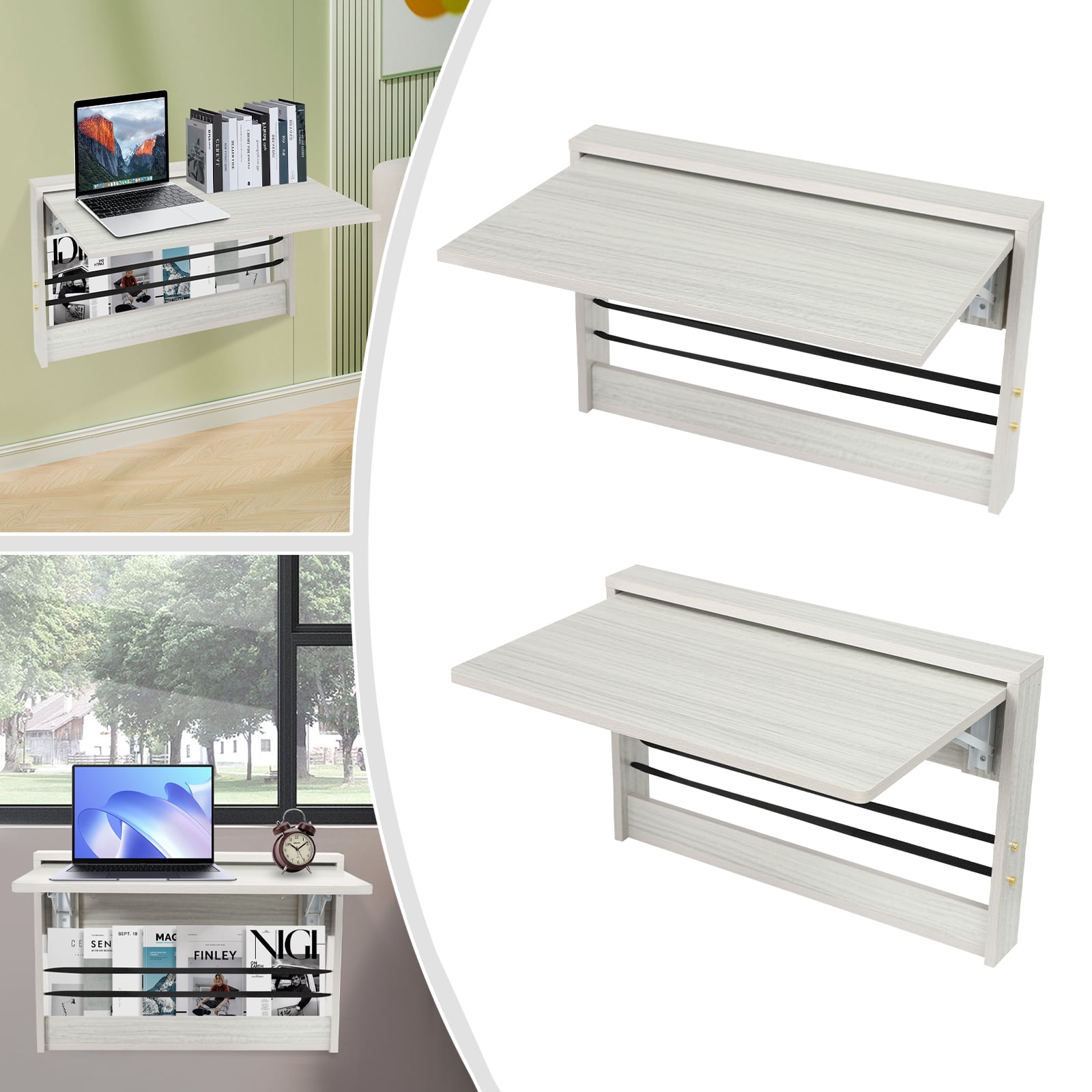 Dwellnix Folding Wall Table Light Gray Fold Down Table Wall Mounted Workbench Home