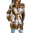 thumbnail image 3 of Nokiwiqis Women Buttons Tops, Long Sleeve Lapel Neck Plaid Buttons Casual Street Party Buttons Coat+ Waistband, 3 of 7