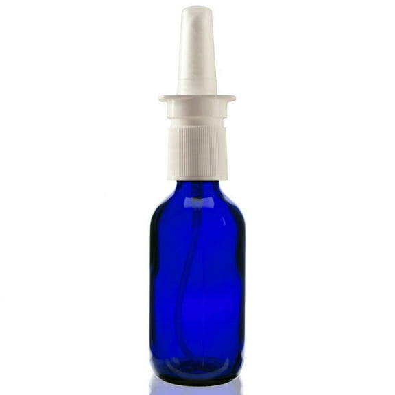 2 oz Cobalt Blue Boston Round Glass Bottle - w/ Nasal Sprayer - pack of 12