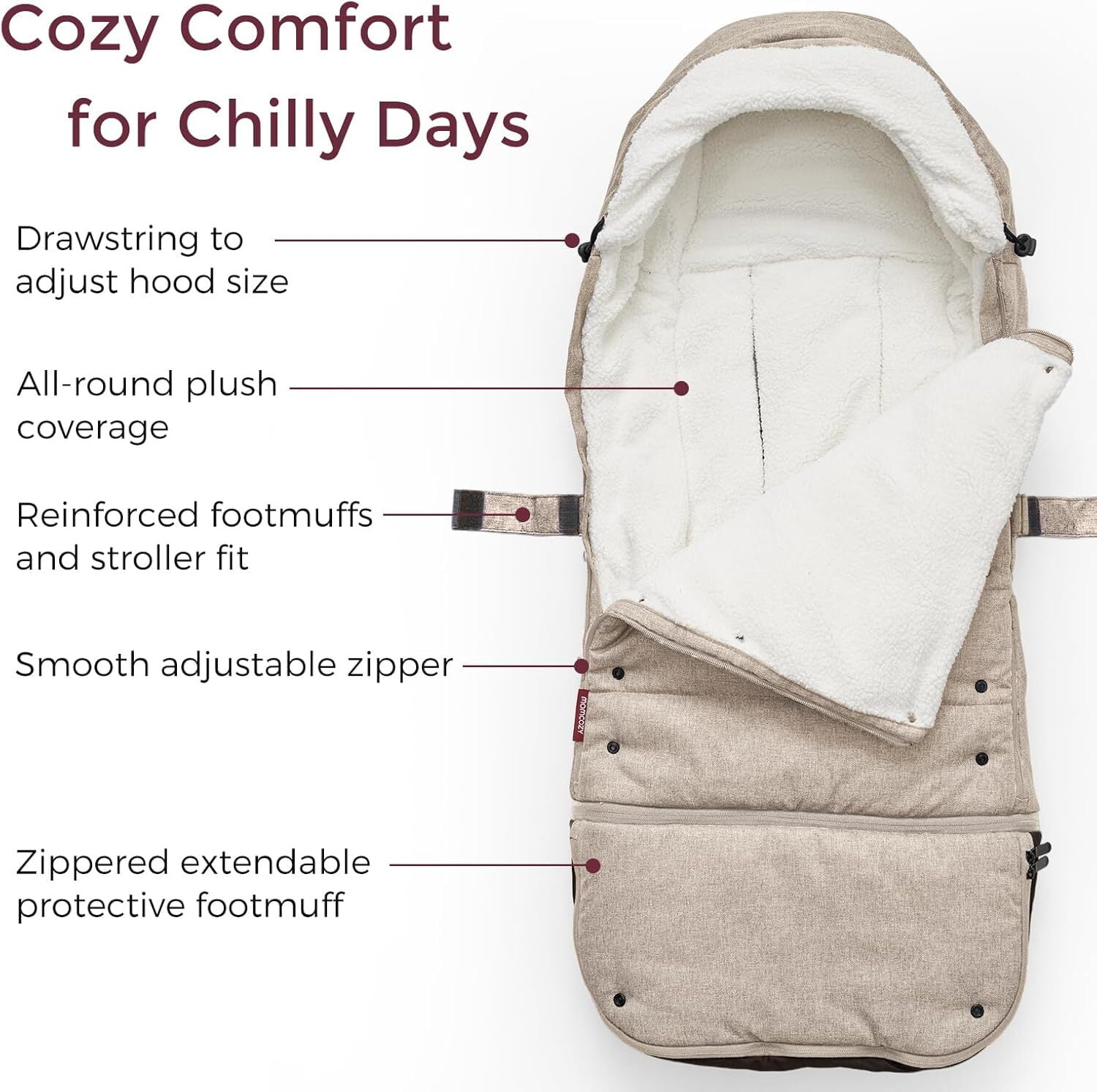 Momcozy Stroller Footmuff Universal | Easily Attaches to Most Strollers | Ultra-Plush,Weather-Proof | Deluxe Warm Stroller Bunting Bag | Extendable Stroller Cover for Winter | Adjustable Buckle,Khaki