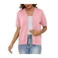 thumbnail image 3 of Uvplove Women's V Neck Crochet Knit Cardigan Short Sleeve Open Front Button Down Hollowed Out Soft Shrugs Tops,Pink,XX-large, 3 of 10