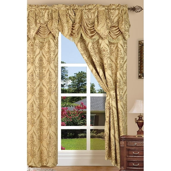 Elegant Comfort Beautiful Design Jacquard Look Curtain Panels 55" X 84" 18 with Attached Austrian Valance, Gold