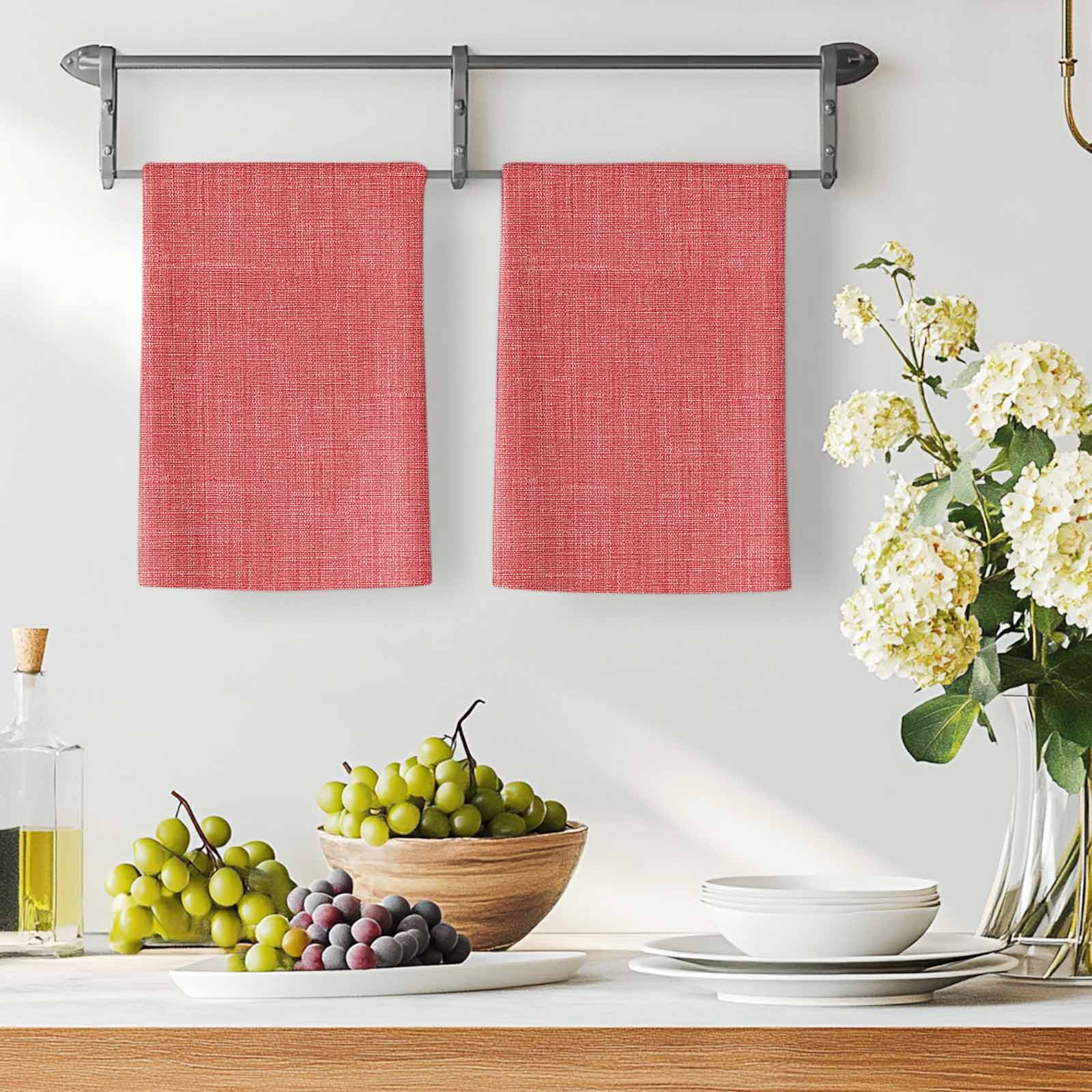 Dish Towels, Coral Red Linen Absorbent Kitchen Towels 2 PCS, Farmhouse Pure Color Microfiber Hand Towels Dish Cloths Tea Towels for Home&nbsp;Bathroom Cleaning Drying,18X28-Inch,