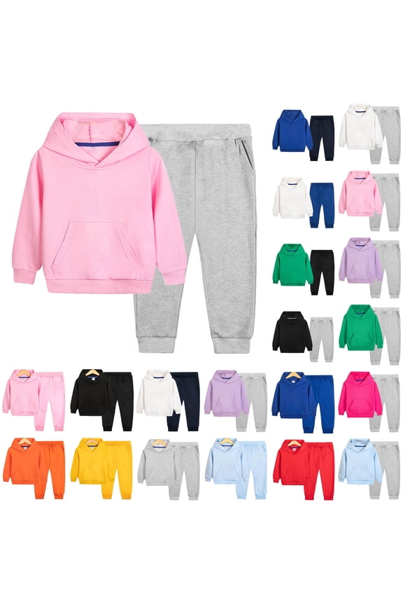 Girls Boys 2 Piece Tracksuit Athletic Sweatsuits Sets Hooded Sweatshirt and Jogger Sweatpants Clothing Sets for Kids 2-12Y
