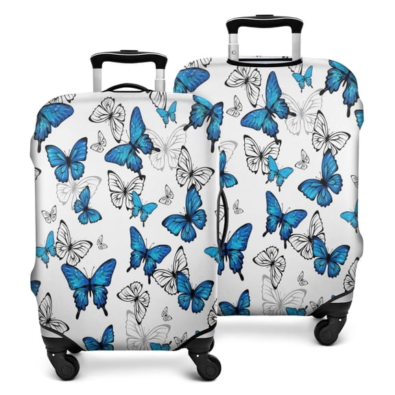 Blue White Butterfly Pattern Luggage Cover Fashion Suitcase Cover Baggage Covers Fit 25-28 Inch Luggage (Go Travel)