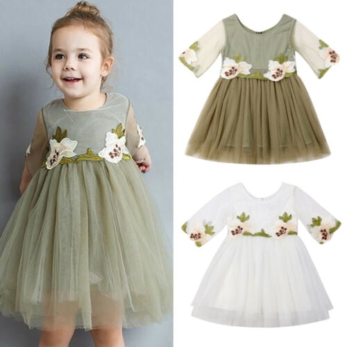 UK Flower Kids Baby Girl Dress Toddler Princess Lace Party Tutu Dress Sundress 