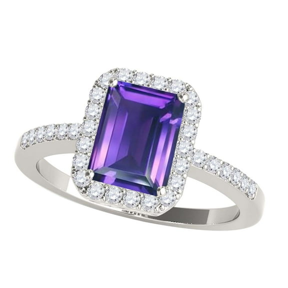 Mauli Jewels Rings for Women 3.15 Carat Diamond and Emerald Shaped Amethyst Ring 4-prong 10K White Gold