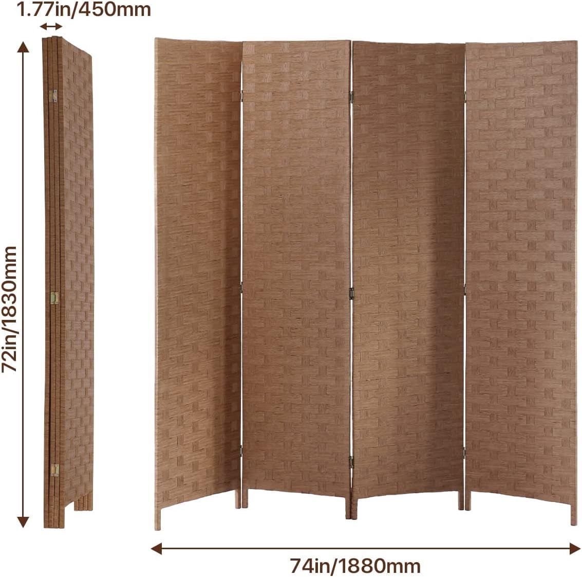 Dkelincs 4 Panel Room Dividers and Folding Privacy Screen Wooden Partition Wall Divider Portable Freestanding Privacy Wall, Natural