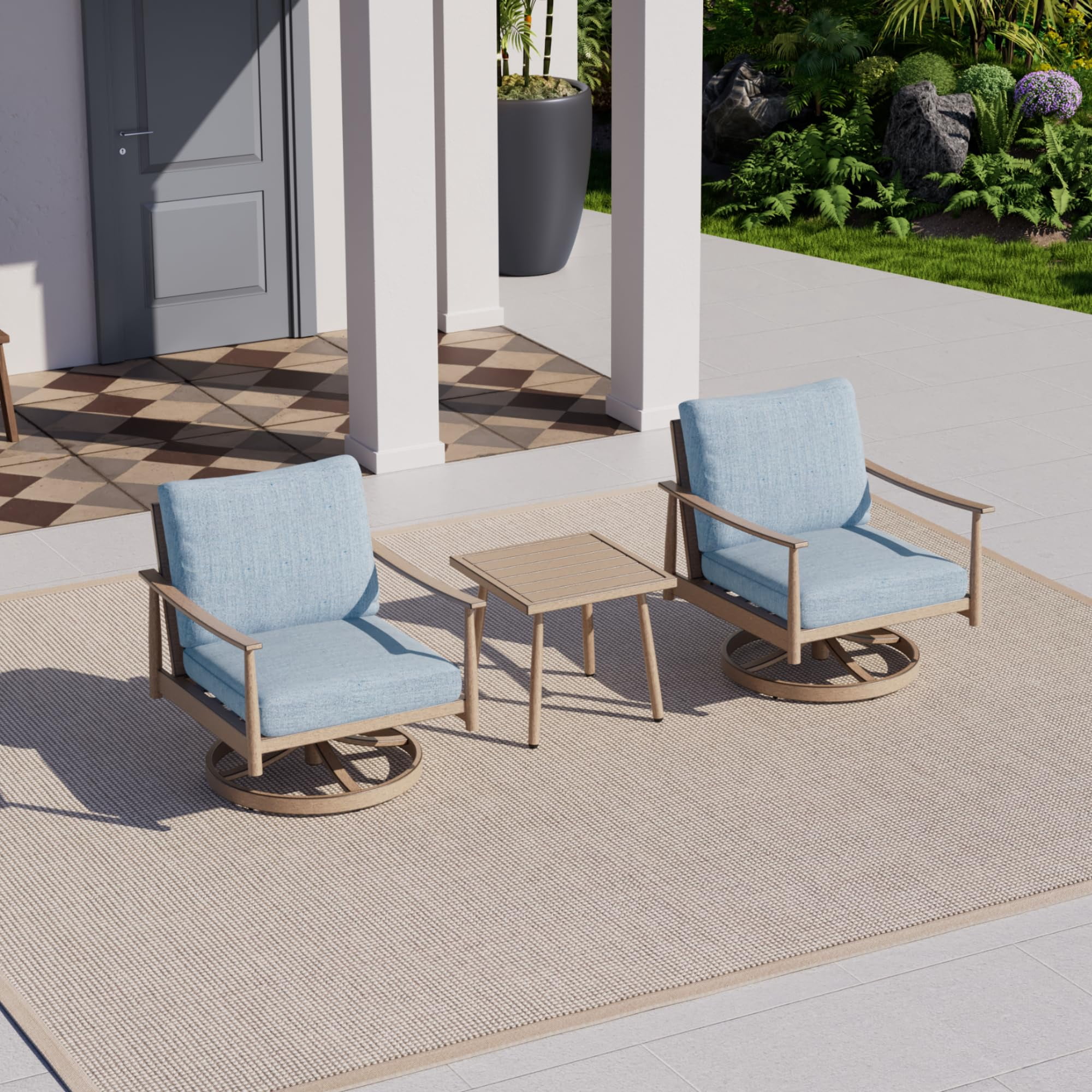 Aluminum Outdoor Patio Swivel Sofa Chair with Thick Cushion and Rope Backrest