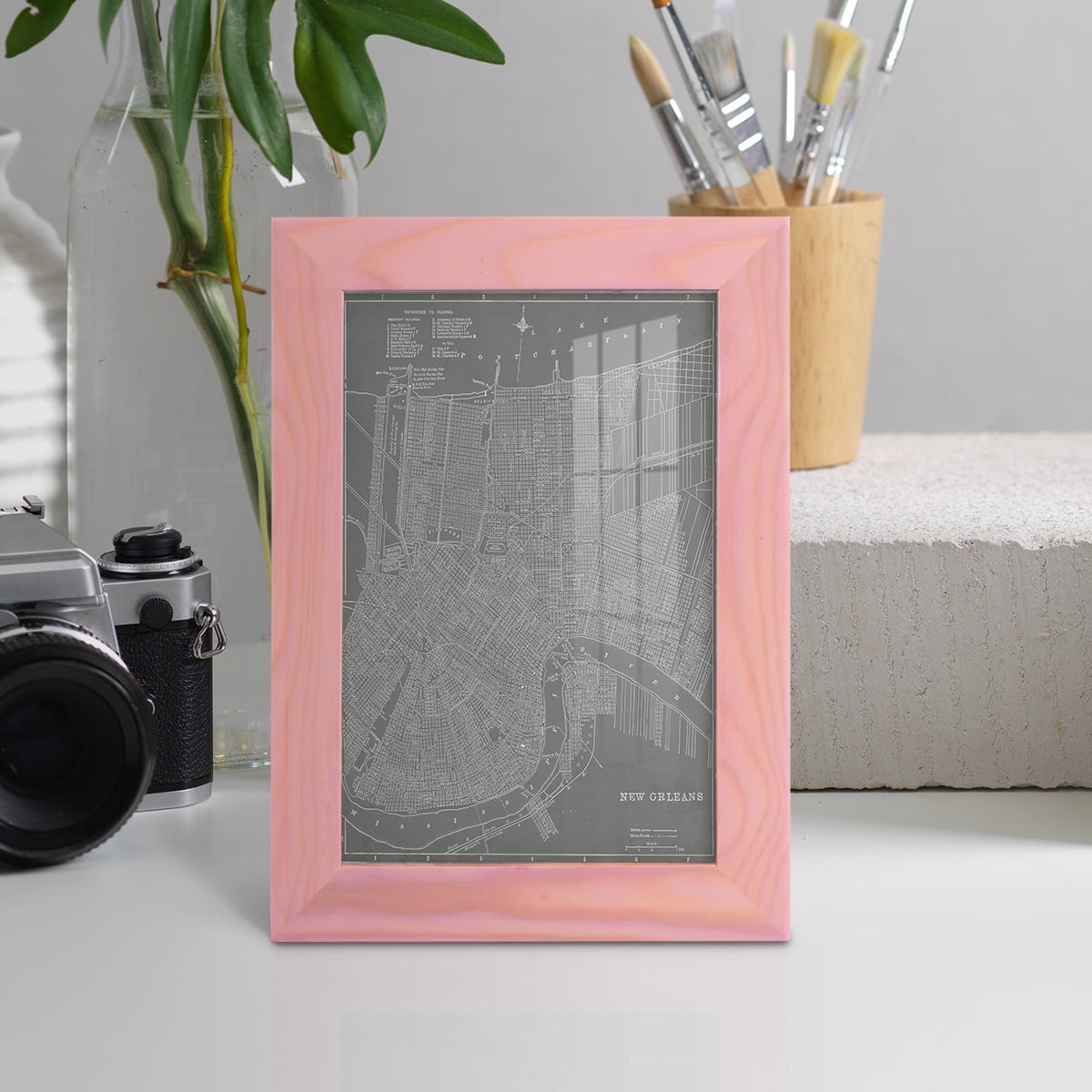 City Map of New Orleans -Framed Print w/glass-Sunset Pink