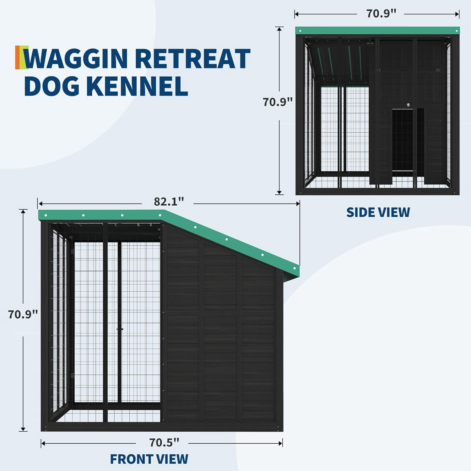 Cedar Wood Large Dog Kennel with Galvanized Steel Roof, Outdoor Dog House with Feeding Door, Locking Gate, Water/Food Tray, Cedar Wood Shelter for Backyard (Wood)