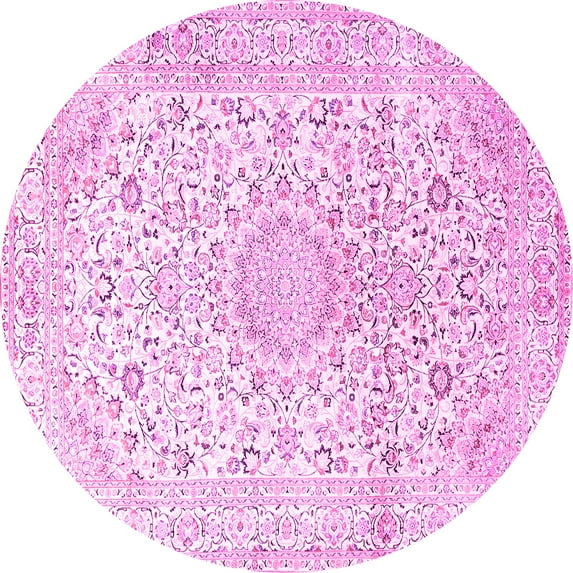 Ahgly Company Indoor Round Medallion Pink Traditional Area Rugs, 7' Round