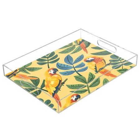

Acrylic Tray 15.7*11.8*1.9 Inch Transparent Tray Food Tray Tea Cup Tray Serving Trays Cosmetics Storage Kitchen Table Bathroom Sundry Storage Leaves and Parrots