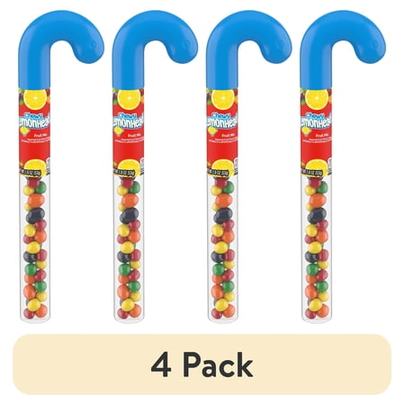 (4 pack) Lemonhead Chewy Fruit Mix Candy Cane Stocking Stuffer, 1.9 oz