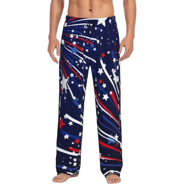 Balery Red White Blue Fireworks 1 Pantalones de pijama para hombre, pijama ultraligero, pantalón de descanso-Medium
