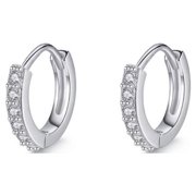 ZETSHION 6mm Cubic Zirconia Mini Hoop Earrings Sterling Silver Cartilage Tragus Studs for Women Girls