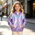 thumbnail image 6 of Mifsaly Girls Boys Shiny Jacket Lightweight Stand Collar Full Zip Casual Coats Kids Fall Spring Outdoor Outerwear with Pockets, 6 of 9