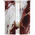 thumbnail image 2 of Marble Red Semi Sheer Window Curtains 108 Inches Long, Modern Abstract Gold White Brick Stone Motif Rod Pocket Voile Silky Chiffon Curtain Light Filtering Drapes for Living Room, 52"x108", 2 Panels, 2 of 9