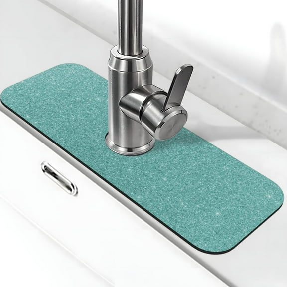 Kdxio Teal Green Glitter Pattern Non-Slip Diatom Mud Faucet Drain Pad,Self Absorbent Mat for Kitchen Sink for Variety Kitchen & Bathroom Countertops