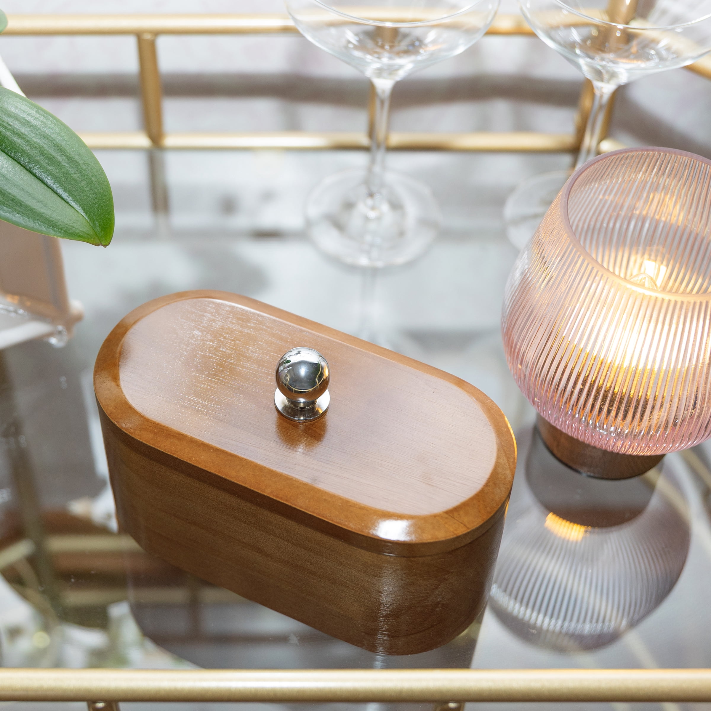 Mainstays Wooden Decorative Tabletop Capsule Box with Chrome Handles