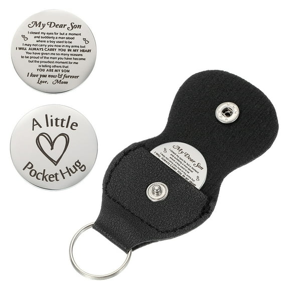 Pocket Hug Token, Double Sided Coin with Leather Keychain Long Distance Relationship Inspirational Keepsake Gifts, My son