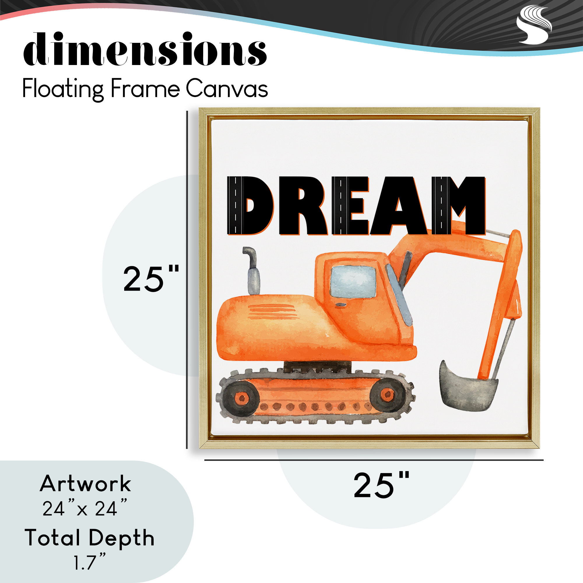 Dream with Orange Excavator Gold Framed Floater Canvas Wall Art, design by Kim Allen