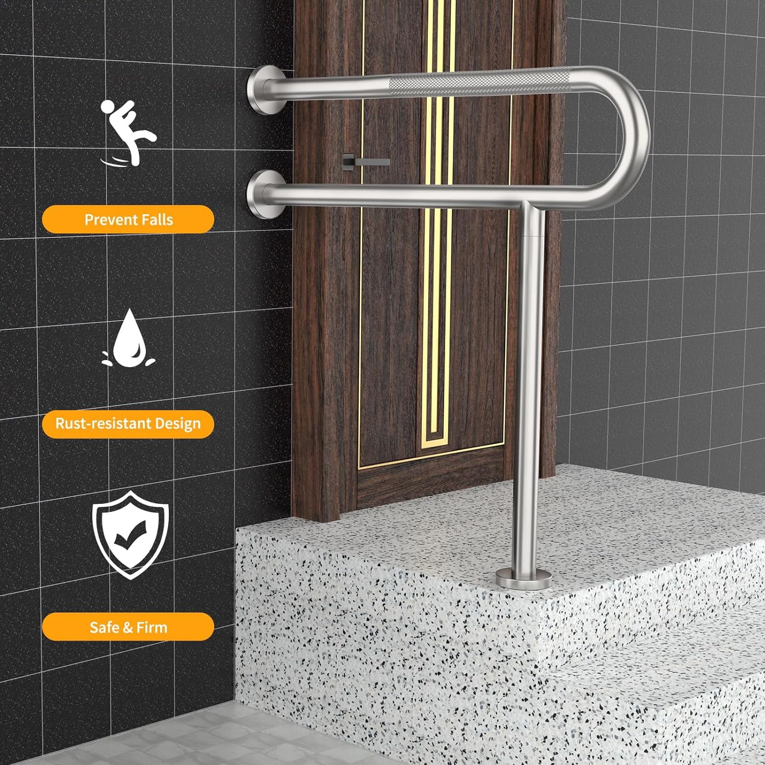 Toilet Grab Bar 30.3 Inch, ZUEXT Anti-Slip Handicap Grab Bars with Paper Holder, Flip-Up Bathroom Toilet Safety Rails, Stainless Steel Knurled Support handrails for Seniors Elderly Disabled Pregnant