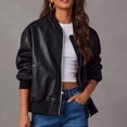 thumbnail image 2 of Sokhug Womens Faux Leather Jacket Bomber Jacket Oversized Zipper Motorcycle Jacket, Black, 2 of 8